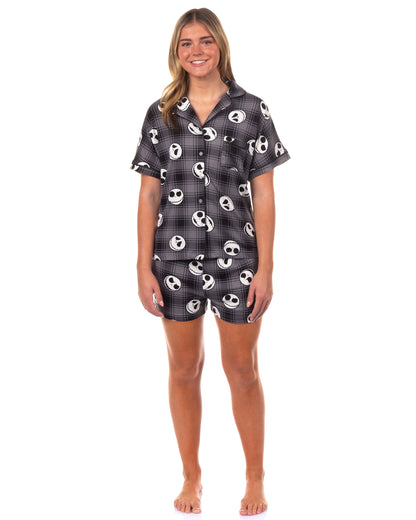 The Nightmare Before Christmas Pajamas Women's Plaid Notch Collar Sleep Set