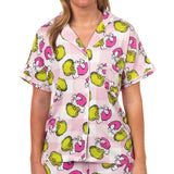 Dr. Seuss The Grinch Santa Pink Plaid Notch Collar Short 2-Piece Sleep Set