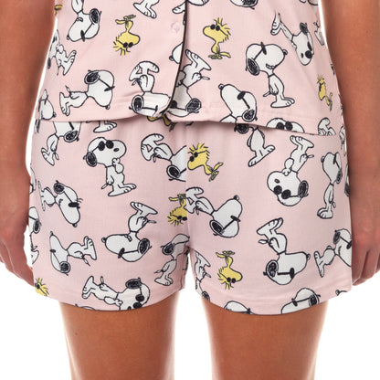 Peanuts Snoopy Pajamas Women's Sunglass Style Notch Collar Sleep Set