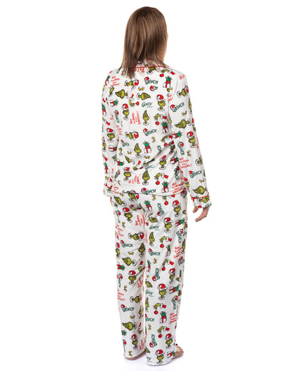 Dr. Seuss The Grinch Pajamas Women's Velveteen Notch Collar Sleep Set