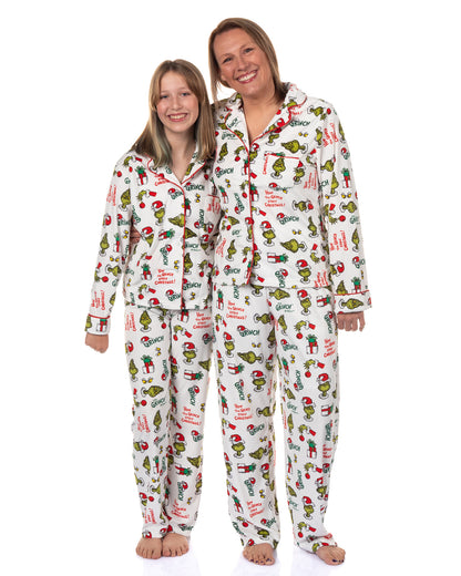 Dr. Seuss The Grinch Pajamas Women's Velveteen Notch Collar Sleep Set