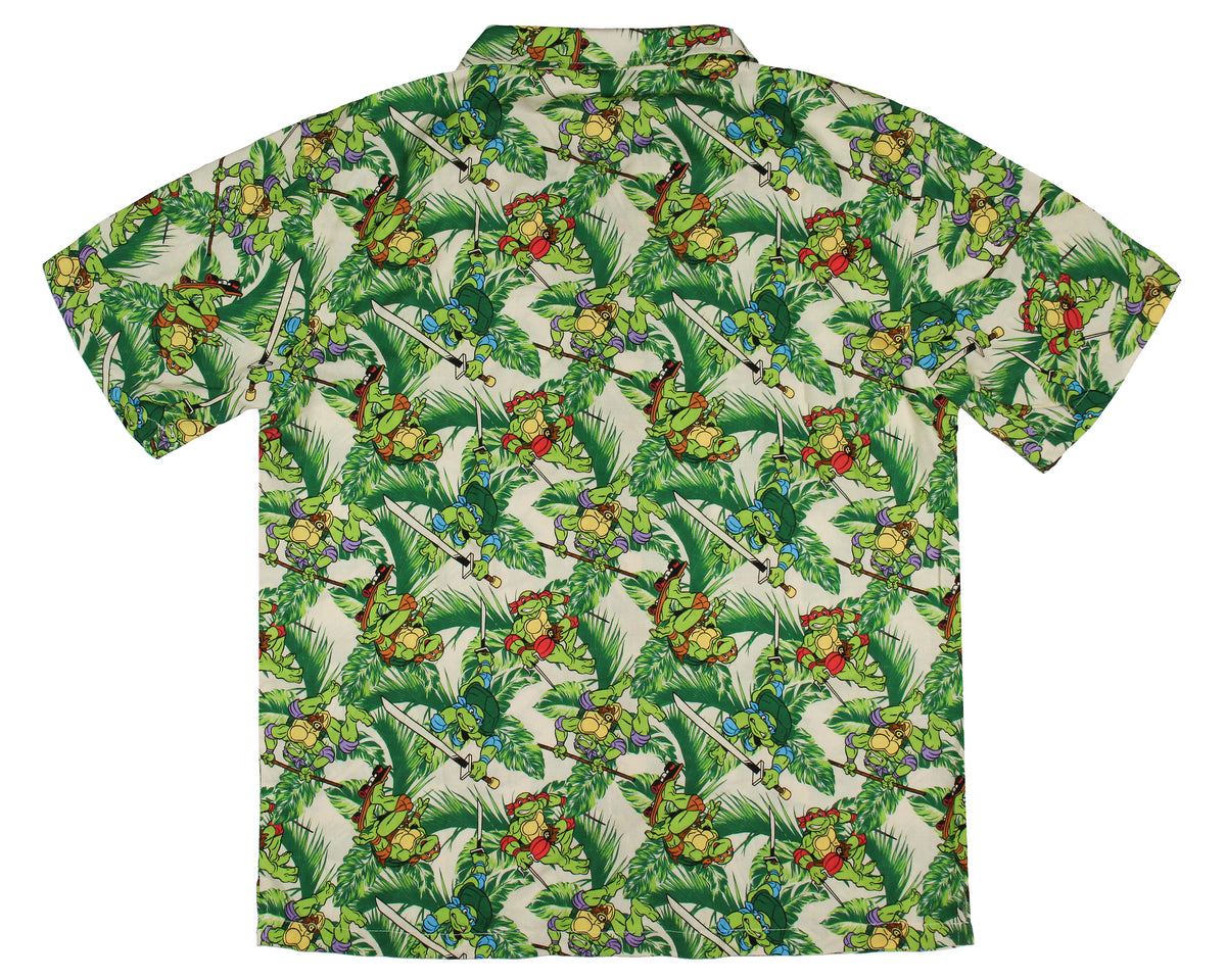 Teenage Mutant Ninja Turtles Men's Hawaiian Foliage Button-Up Woven Shirt