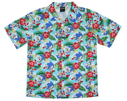 Sonic the Hedgehog Men's Hawaiian Floral Character Button-Up Woven Shirt