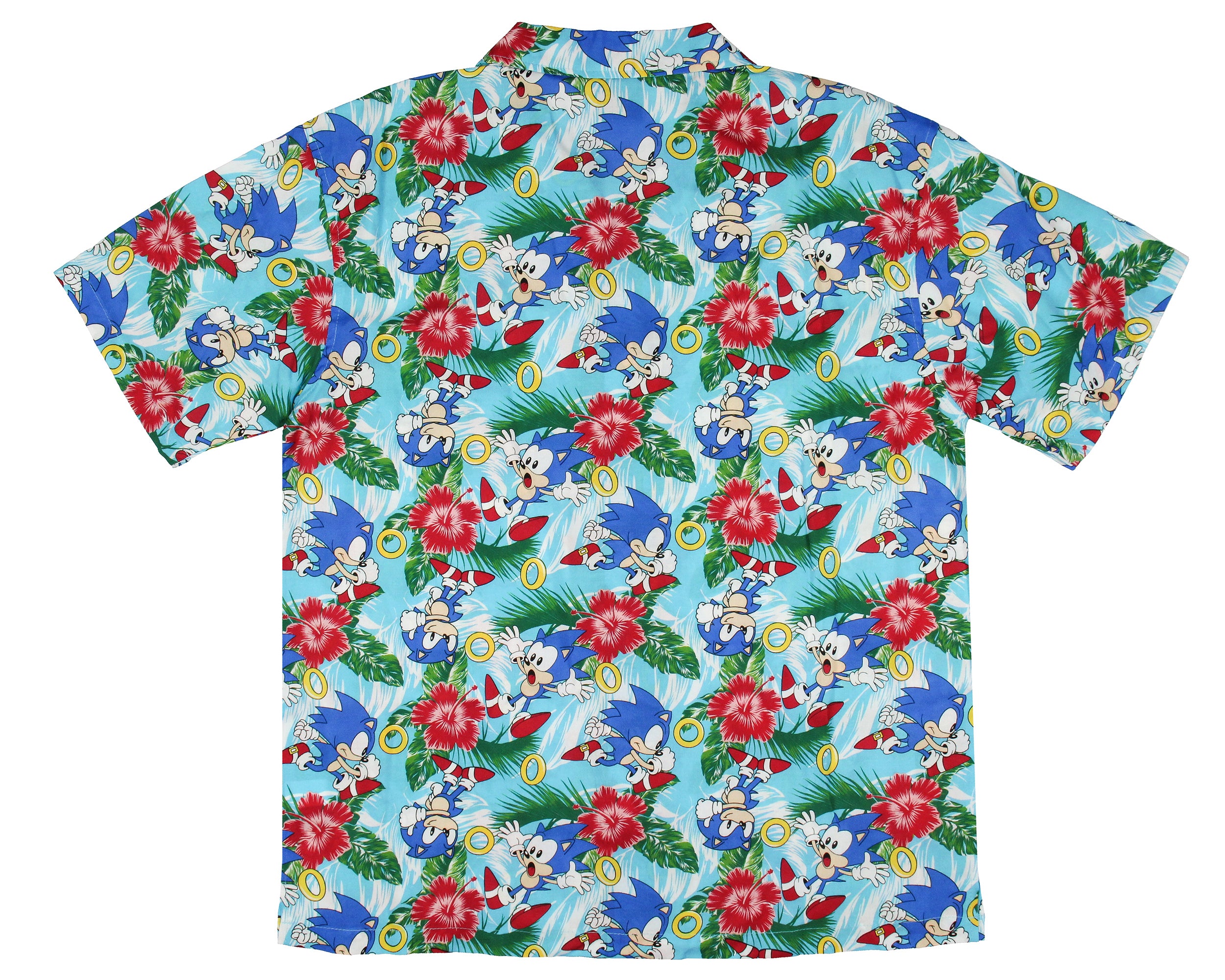 Sonic the Hedgehog Men's Hawaiian Floral Character Button-Up Woven Shirt