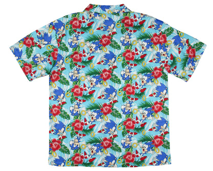 Sonic the Hedgehog Men's Hawaiian Floral Character Button-Up Woven Shirt