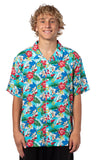 Sonic the Hedgehog Men's Hawaiian Floral Character Button-Up Woven Shirt