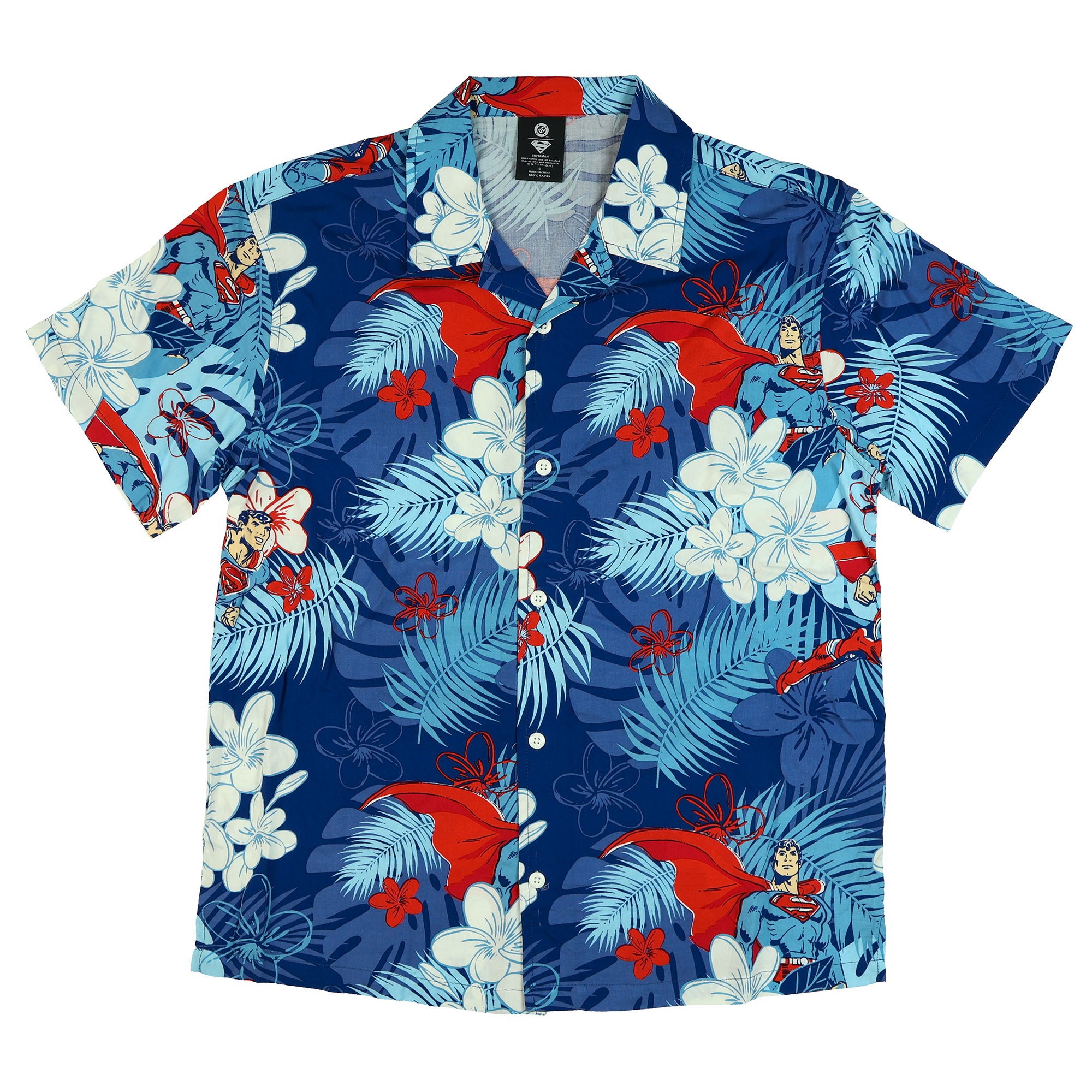 DC Comics Superman Shirt Tropical Floral Hawaiian Men's Button Up Woven Top