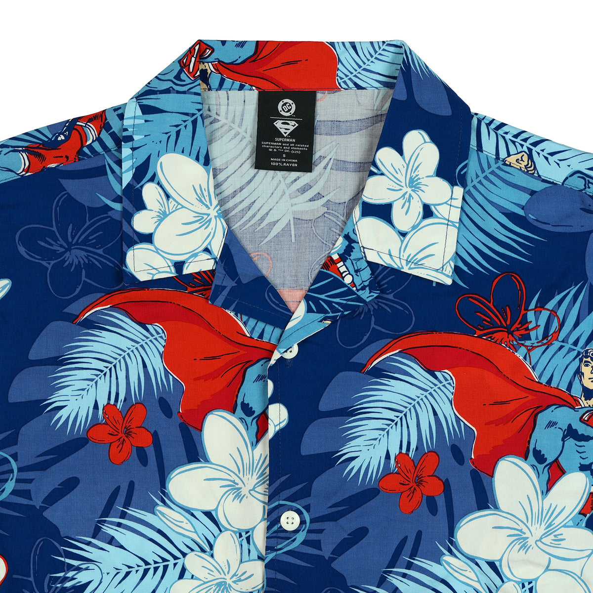 DC Comics Superman Shirt Tropical Floral Hawaiian Men's Button Up Woven Top