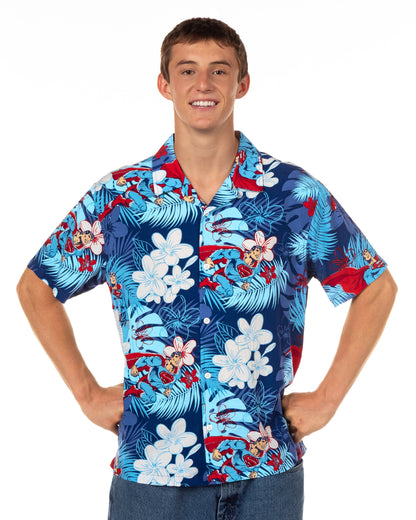 DC Comics Superman Shirt Tropical Floral Hawaiian Men's Button Up Woven Top