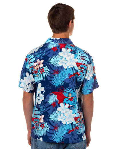 DC Comics Superman Shirt Tropical Floral Hawaiian Men's Button Up Woven Top