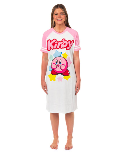 Nintendo Kirby Pajama Women's Short Sleeve Varsity Raglan Nightgown