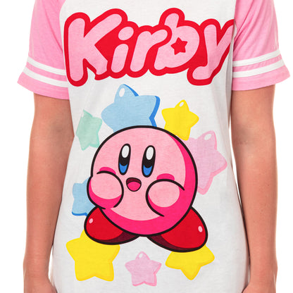 Nintendo Kirby Pajama Women's Short Sleeve Varsity Raglan Nightgown