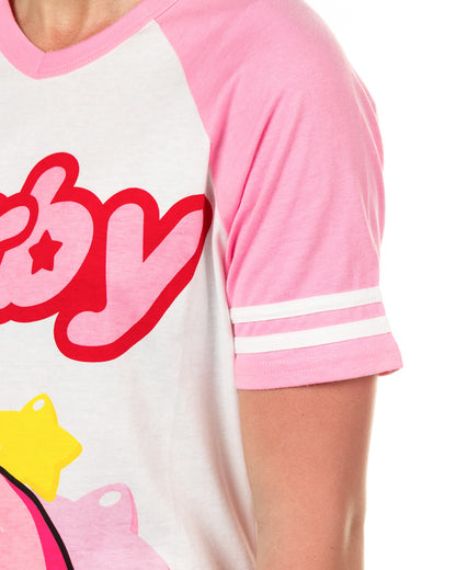 Nintendo Kirby Pajama Women's Short Sleeve Varsity Raglan Nightgown