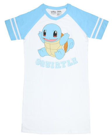 Pokemon Pajama Women's Squirtle Varsity Raglan Sleep Shirt V-Neck Nightgown (2X)