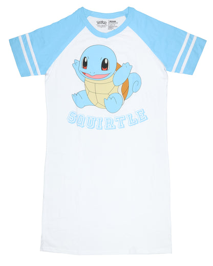 Pokemon Pajama Women's Squirtle Varsity Raglan Sleep Shirt V-Neck Nightgown (L)