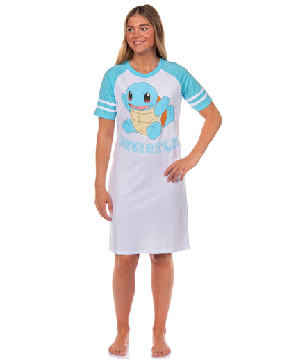 Pokemon Pajama Women's Squirtle Varsity Raglan Sleep Shirt V-Neck Nightgown (L)