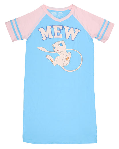 Pokemon Pajama Women's Mew Varsity Raglan Sleep Shirt V-Neck Nightgown (XXL)