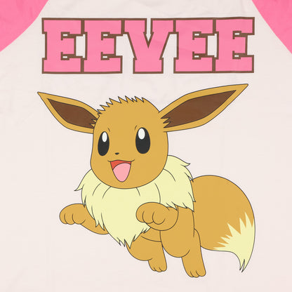 Pokemon Pajama Women's Eevee Varsity Raglan Sleep Shirt V-Neck Nightgown (XL)