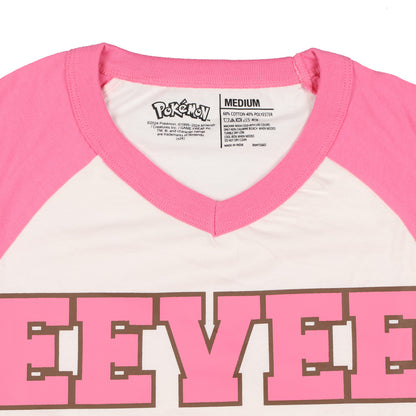 Pokemon Pajama Women's Eevee Varsity Raglan Sleep Shirt V-Neck Nightgown (XL)