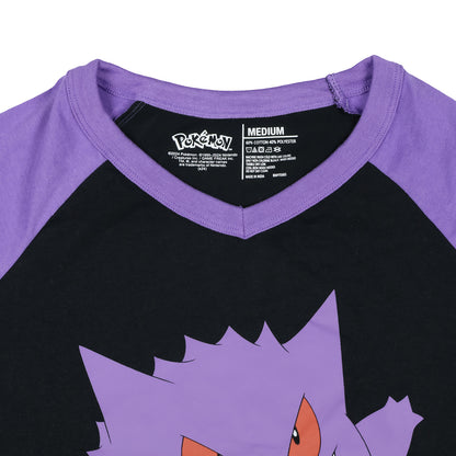 Pokemon Pajama Women's Gengar Varsity Raglan Sleep Shirt V-Neck Nightgown (L)