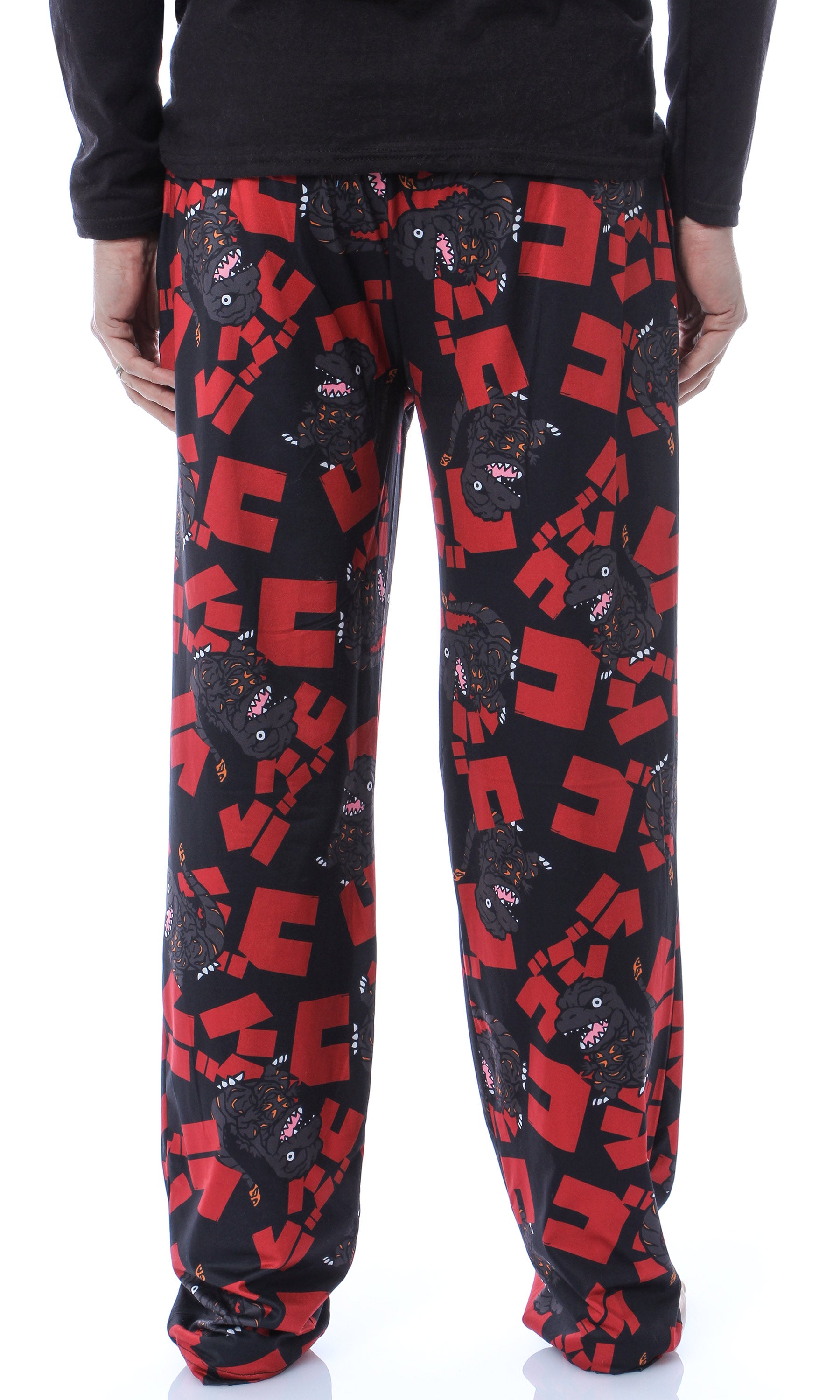 Godzilla Men's Character And Japanese Script Allover Pattern Pajama Pants