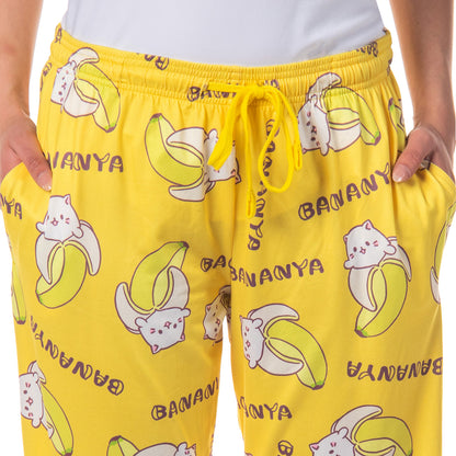 Bananya Women's Bananya Cat and Title All Over Print Lounge Pajama Pants
