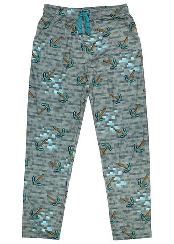 Minecraft Pajama Pants For Men Diamond Pickaxe Soft Sleep Bottoms (Large)