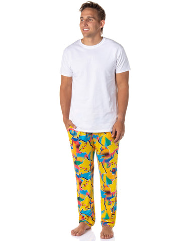 Pokemon Men's Pikachu Pajama Pants Allover Multicolor Lounge Sleep Bottoms