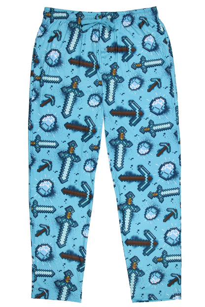 Men's Minecraft Pajama Pants Diamond Art Pickaxe And Sword Sleep Pants
