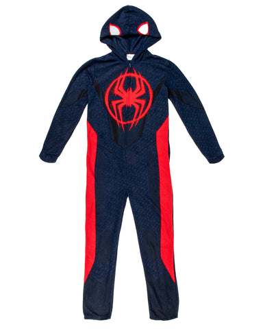 Marvel Spider-Man Miles Morales Union Suit Adult One Piece Hooded Pajamas
