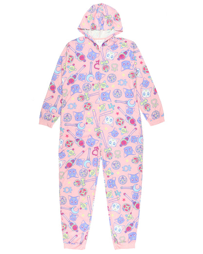 Sailor Moon Women's Series Inspired Hooded Zip Up Footless Union Suit (S/M)
