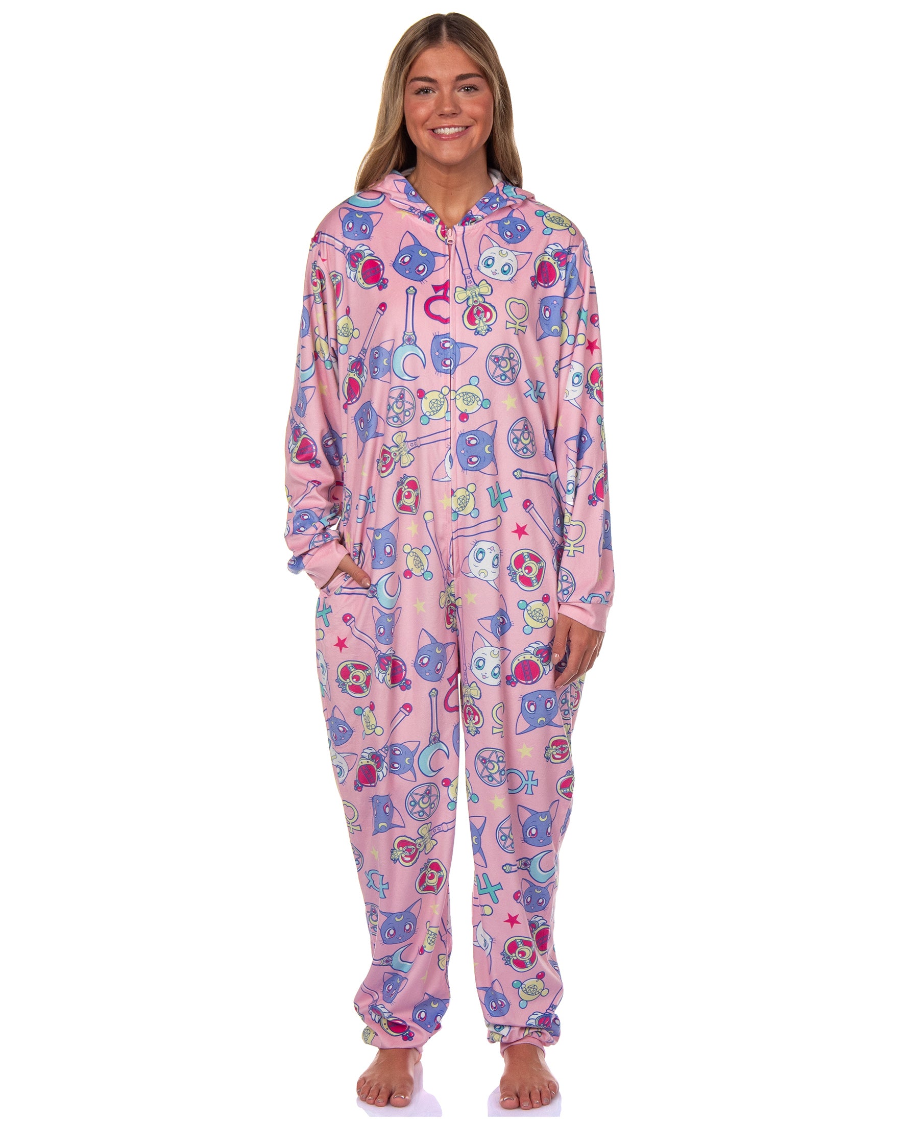 Sailor Moon Women's Series Inspired Hooded Zip Up Footless Union Suit (S/M)