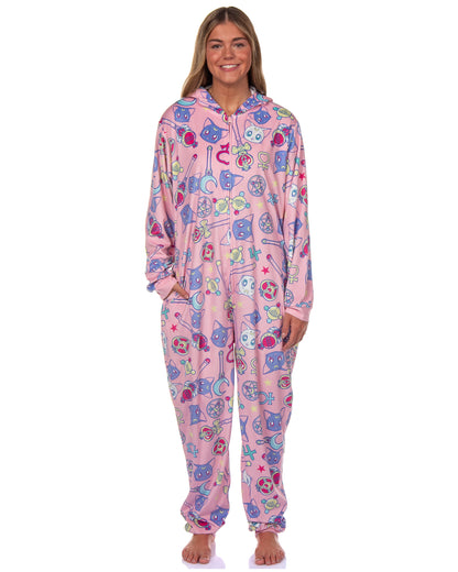 Sailor Moon Women's Series Inspired Hooded Zip Up Footless Union Suit (S/M)