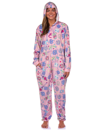 Sailor Moon Women's Series Inspired Hooded Zip Up Footless Union Suit (S/M)