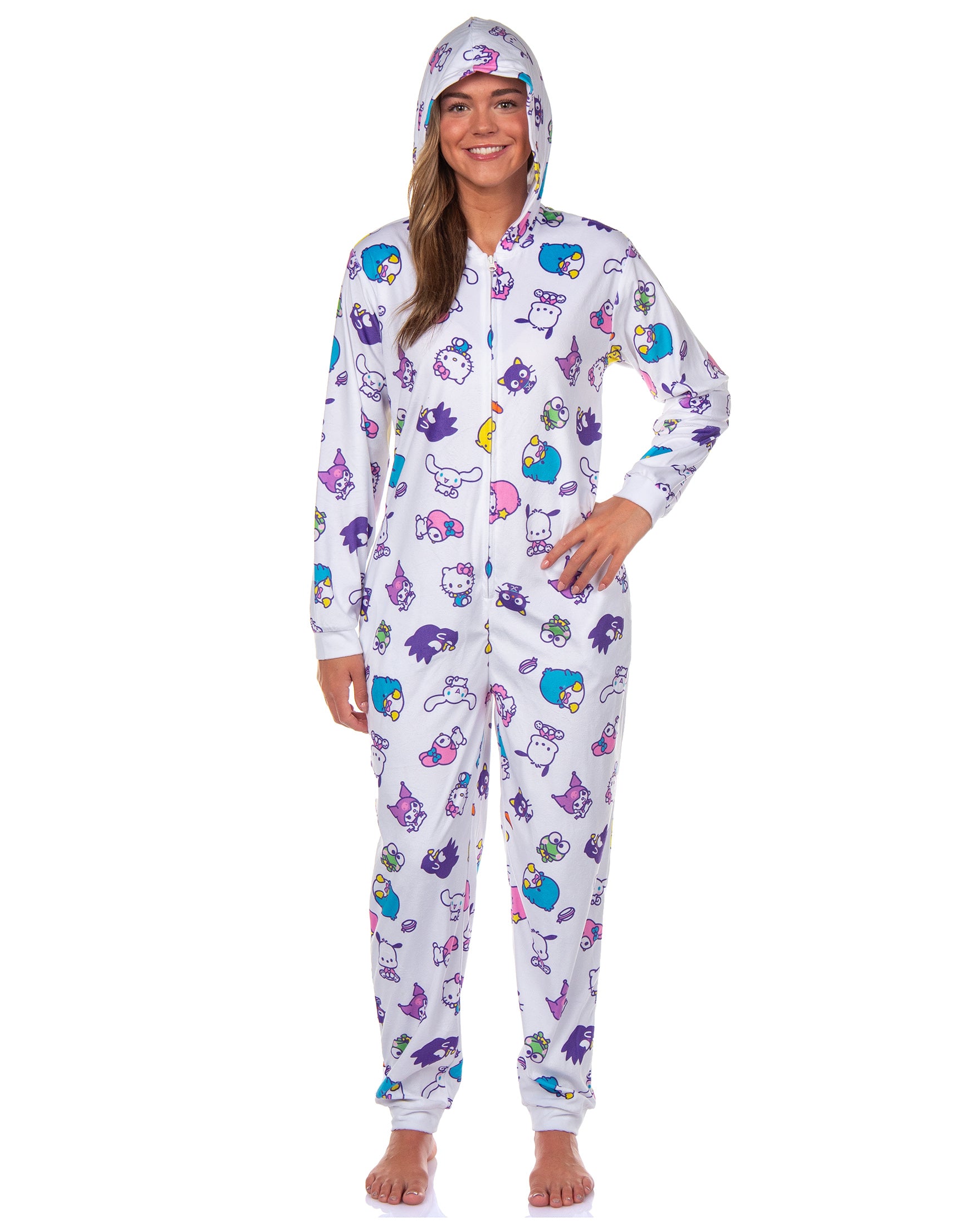 Sanrio Hello Kitty and Friends Women's Hooded Zip Up Footless Union Suit