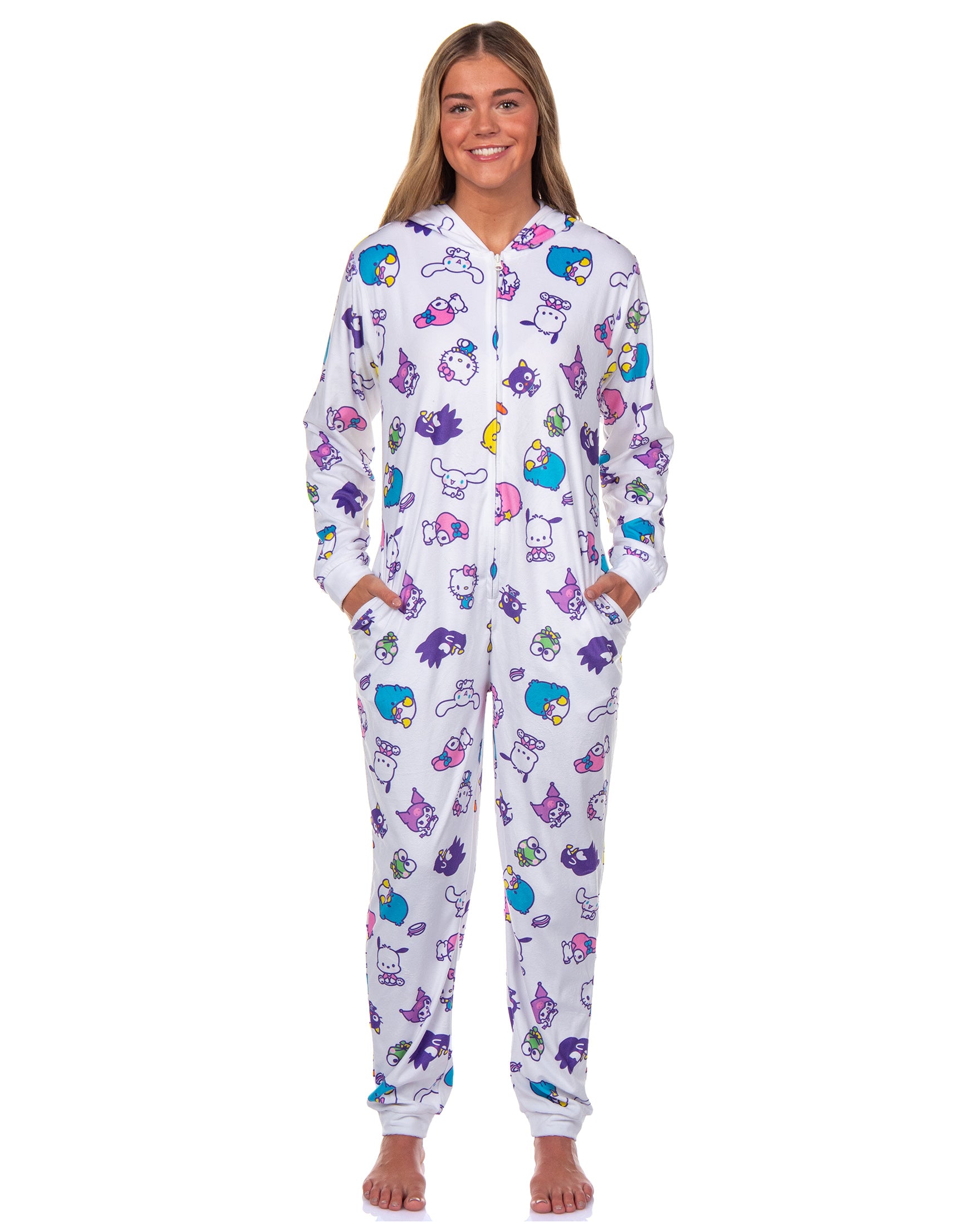 Sanrio Hello Kitty and Friends Women's Hooded Zip Up Footless Union Suit (S/M)