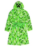 Minecraft Men's Pixelated Creeper Soft Fleece Hooded Bathrobe