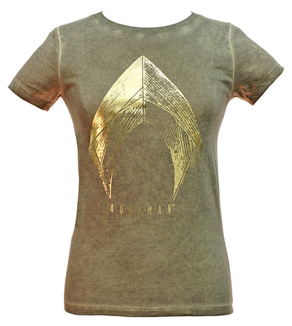Justice League Aquaman Shirt Juniors Oil Wash T-Shirt (X-Small) Adult
