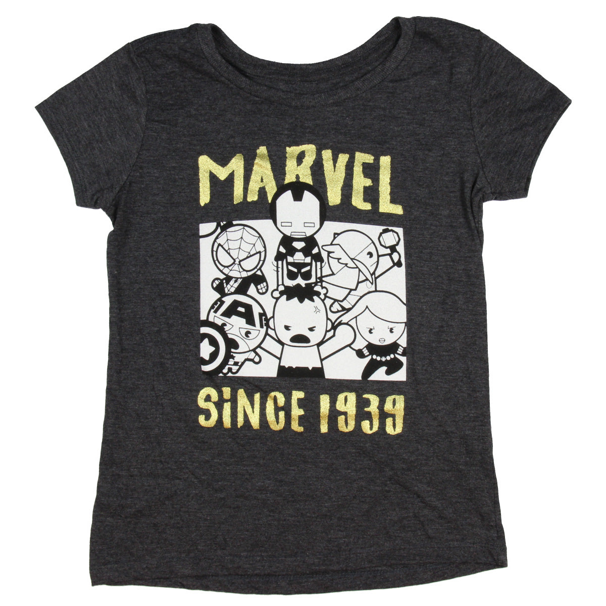Marvel Comics Avengers Girls' Shirt Since 1939 Gold Foil Script T-Shirt