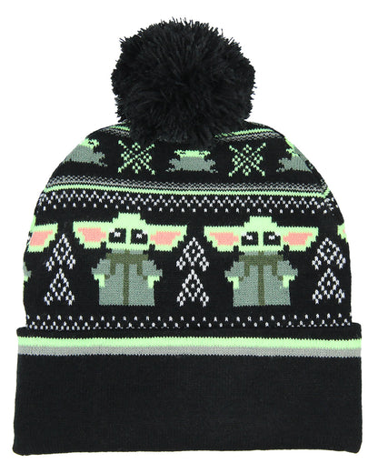 Star Wars The Child Baby Grogu Fairisle Cuff Knit Pom Youth Beanie