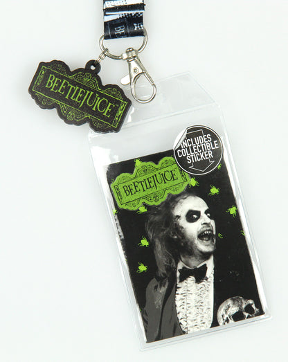 Beetlejuice Never Trust The Living Lanyard ID Holder, Rubber Charm And Sticker