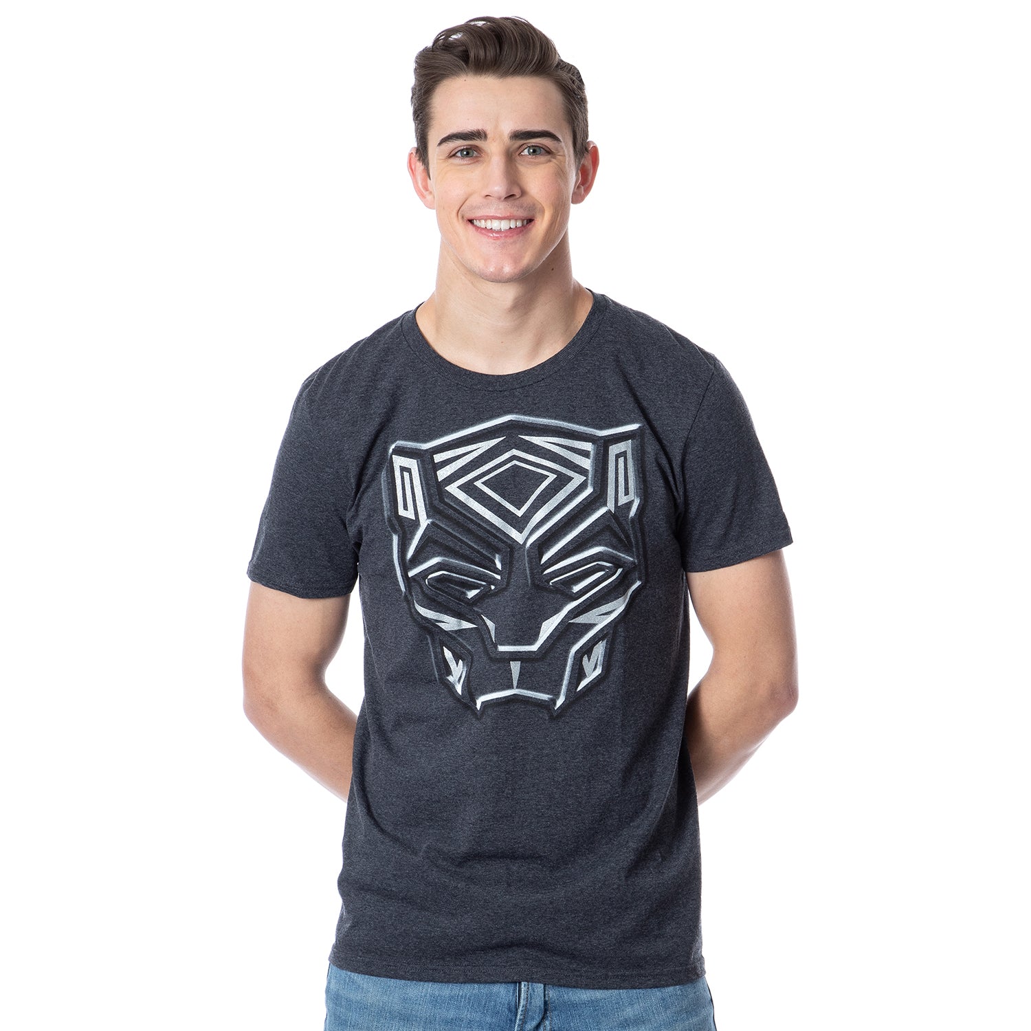 Black Panther Men's Silver Metallic Ink Tribal Logo Adult Superhero T-Shirt