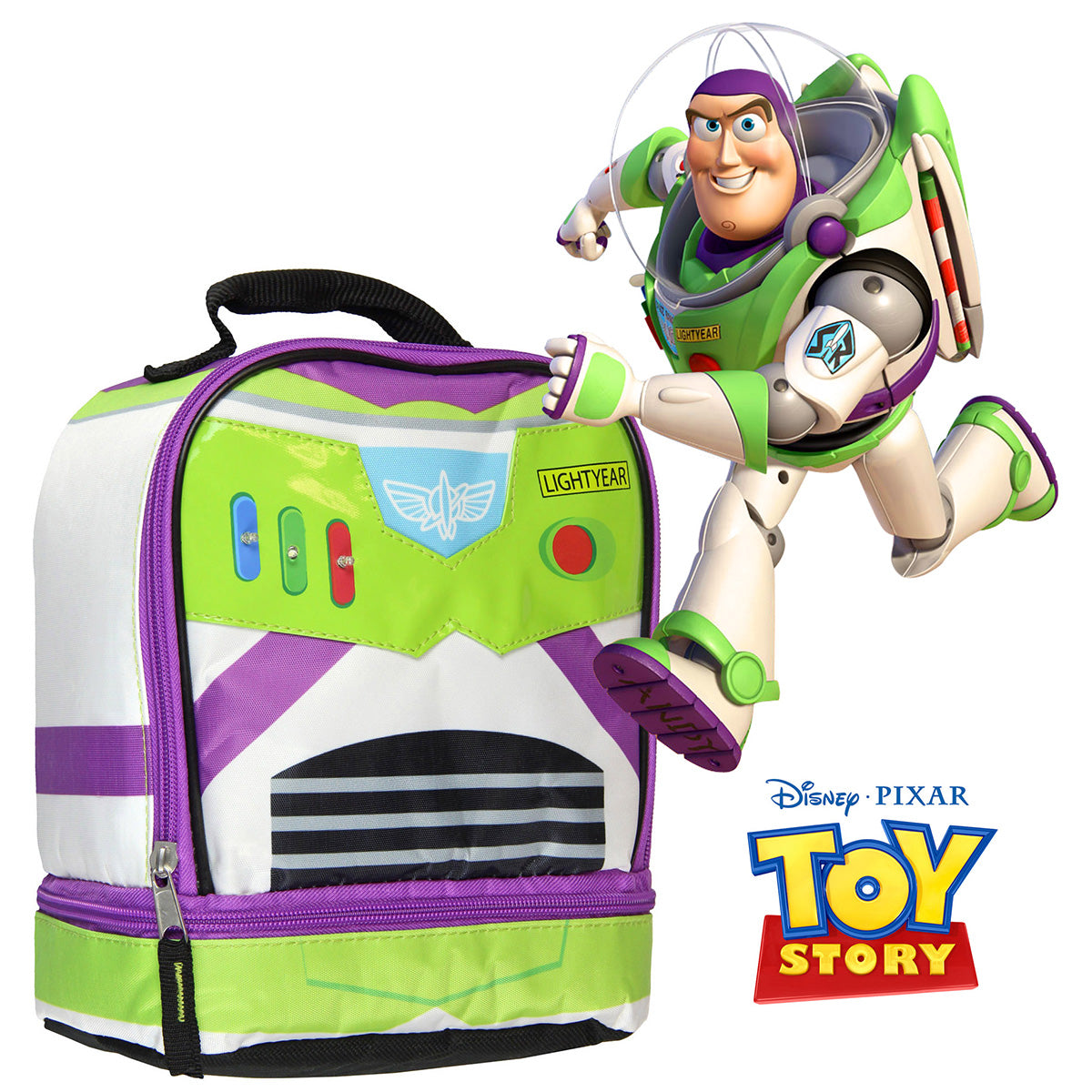 Toy Story Buzz Lightyear Dual Compartment Insulated Kids Lunch Bag Tote 10"