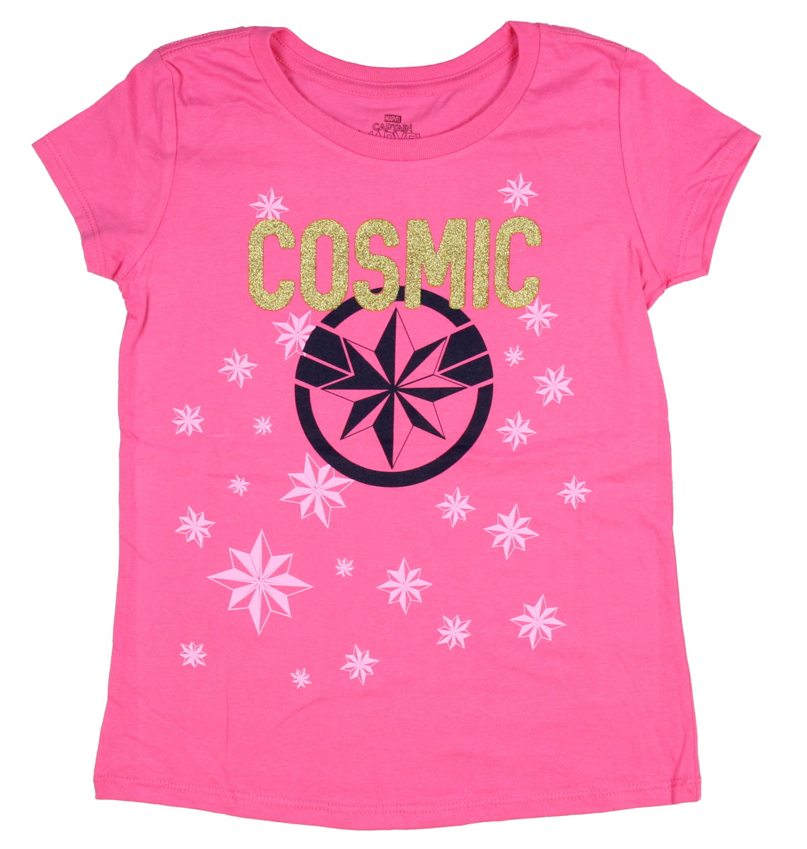 Marvel's Captain Marvel Cosmic Glitter Logo Graphic Print Girls T-Shirt