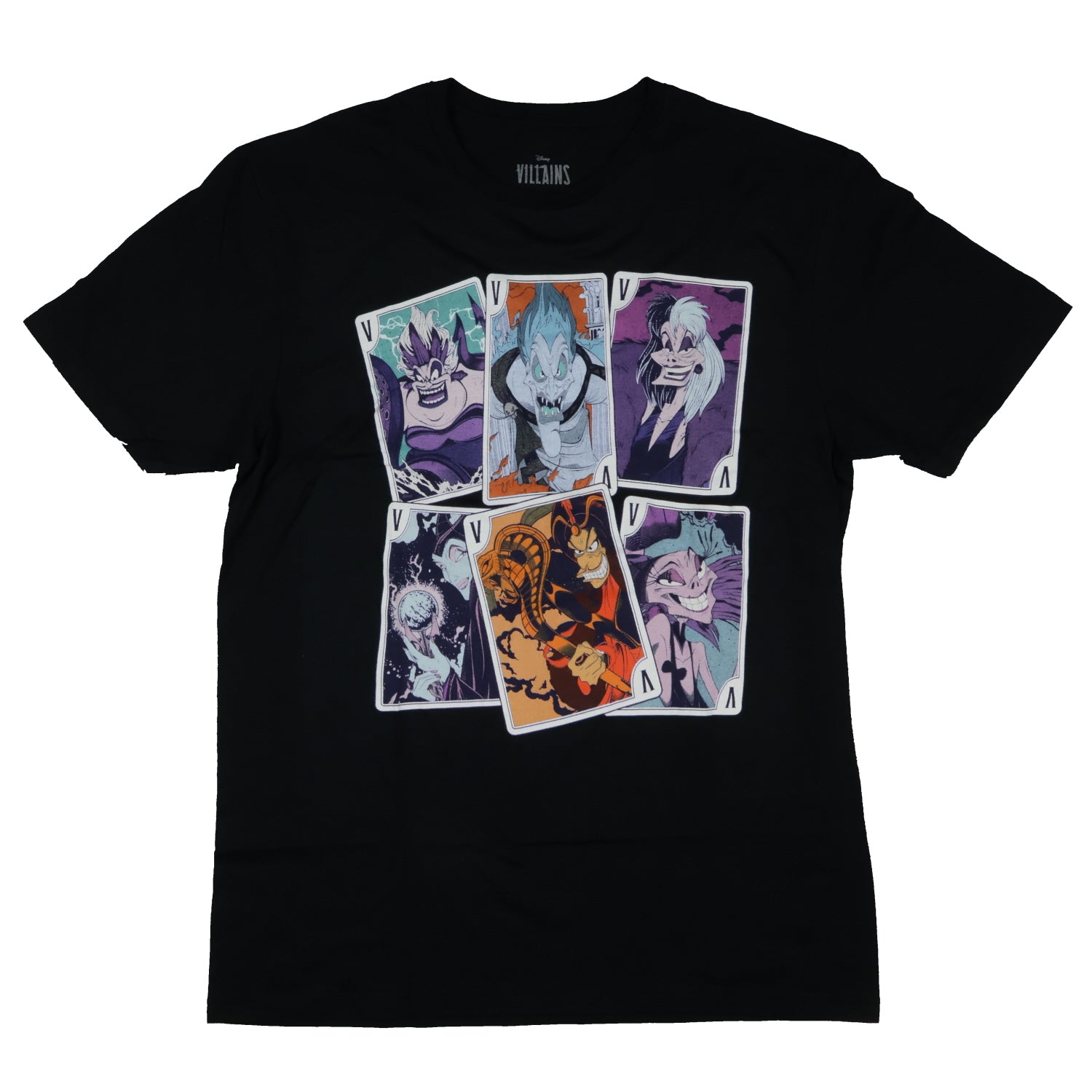 Disney Villains Character Playing Cards Design Short Sleeve T-Shirt (XL)