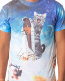 Space Kitty Mens' Catstronaut Space Shuttle Blast Off Sublimated  T-Shirt