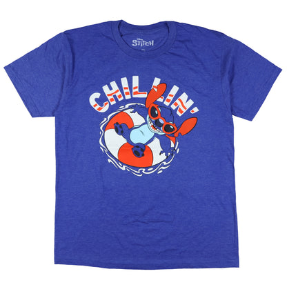 Disney Stitch T-Shirt Men's Chillin Swim Floatie Design Short Sleeve Tee