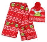 Dr. Seuss GRINCH Who Stole Christmas Knit Scarf & Pom Beanie Set