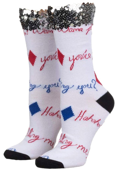 DC Comics Harley Quinn Sequin Cuff Crew Socks for Women