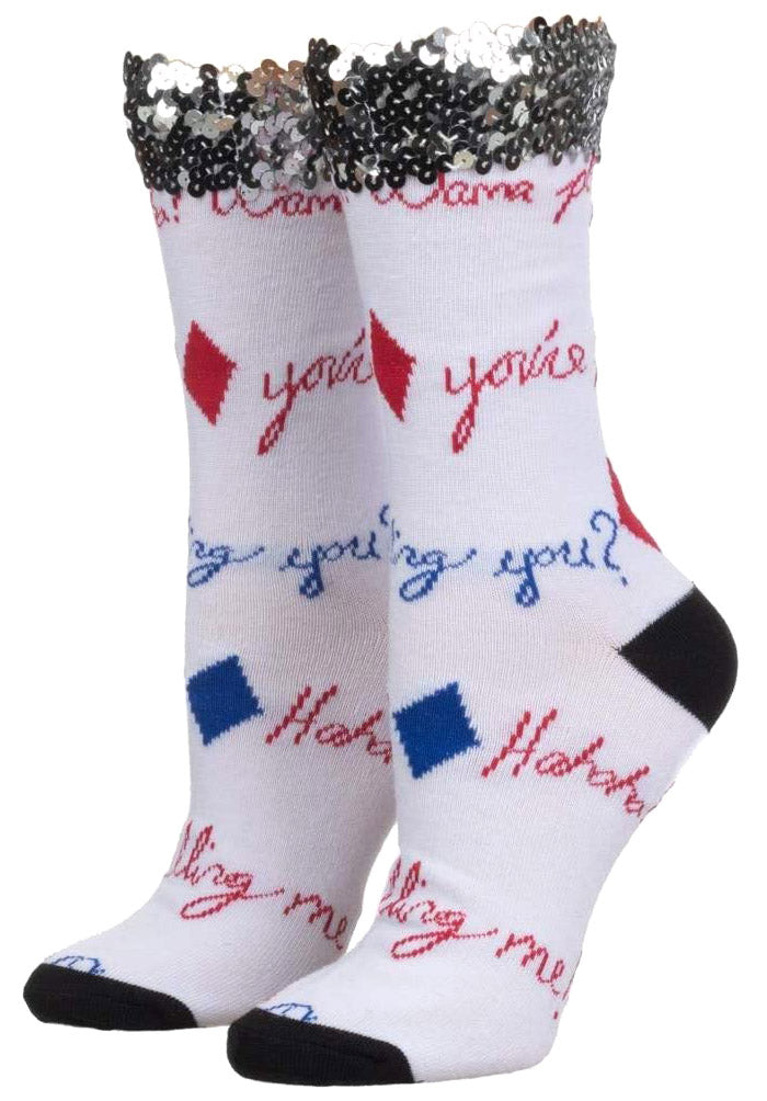 DC Comics Harley Quinn Sequin Cuff Crew Socks for Women